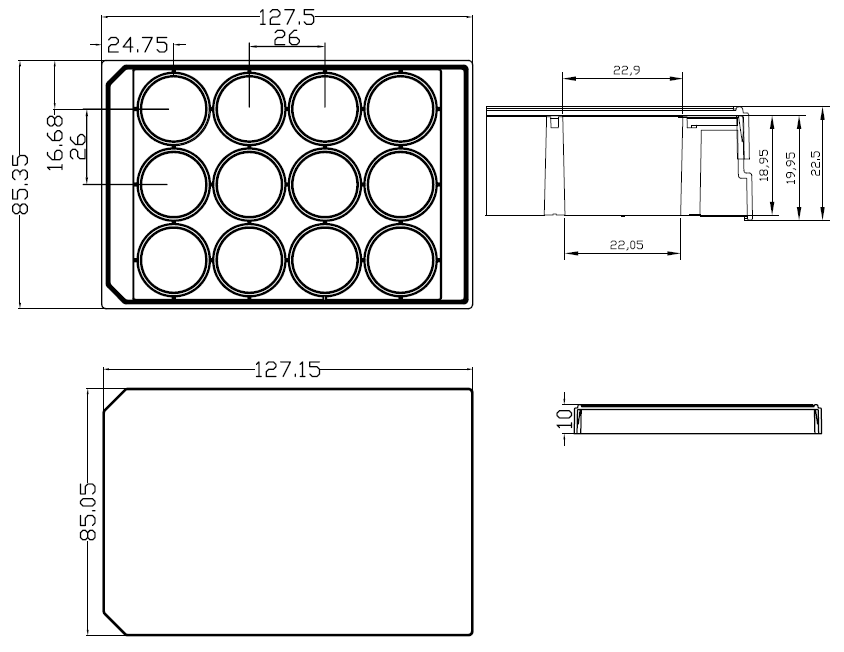 12 Well glass bottom plates P12-1.5P dimension